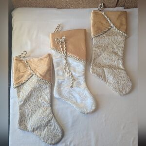 Vintage Fabric Christmas Stockings - Set of 3 Cream and Gold